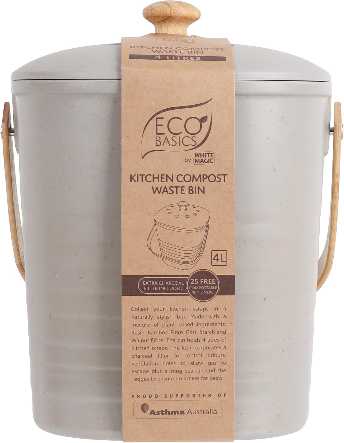 Eco Basics Compost Kitchen Bin, 4 L, Pebble