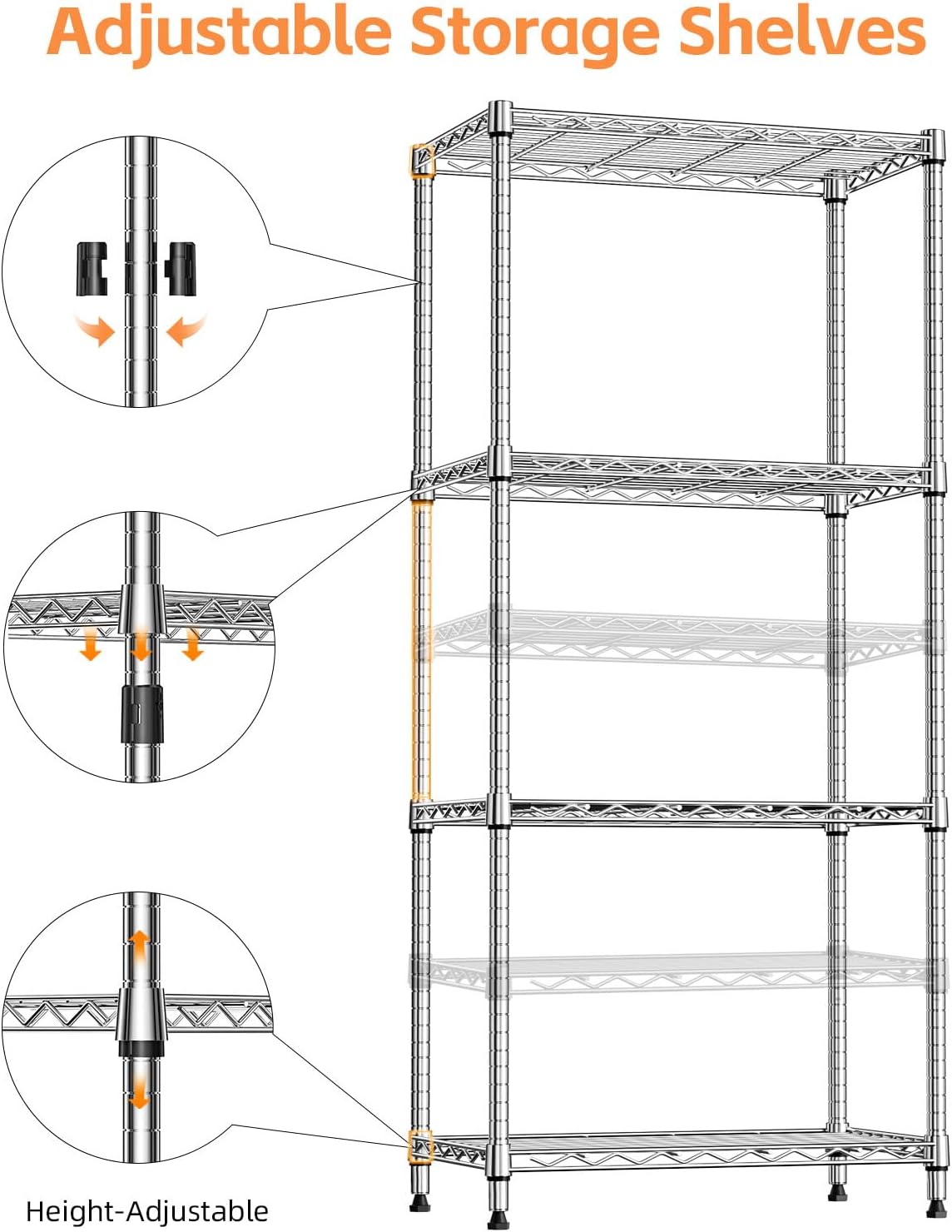MZG Wire Storage Shelving Unit, 5 Tier