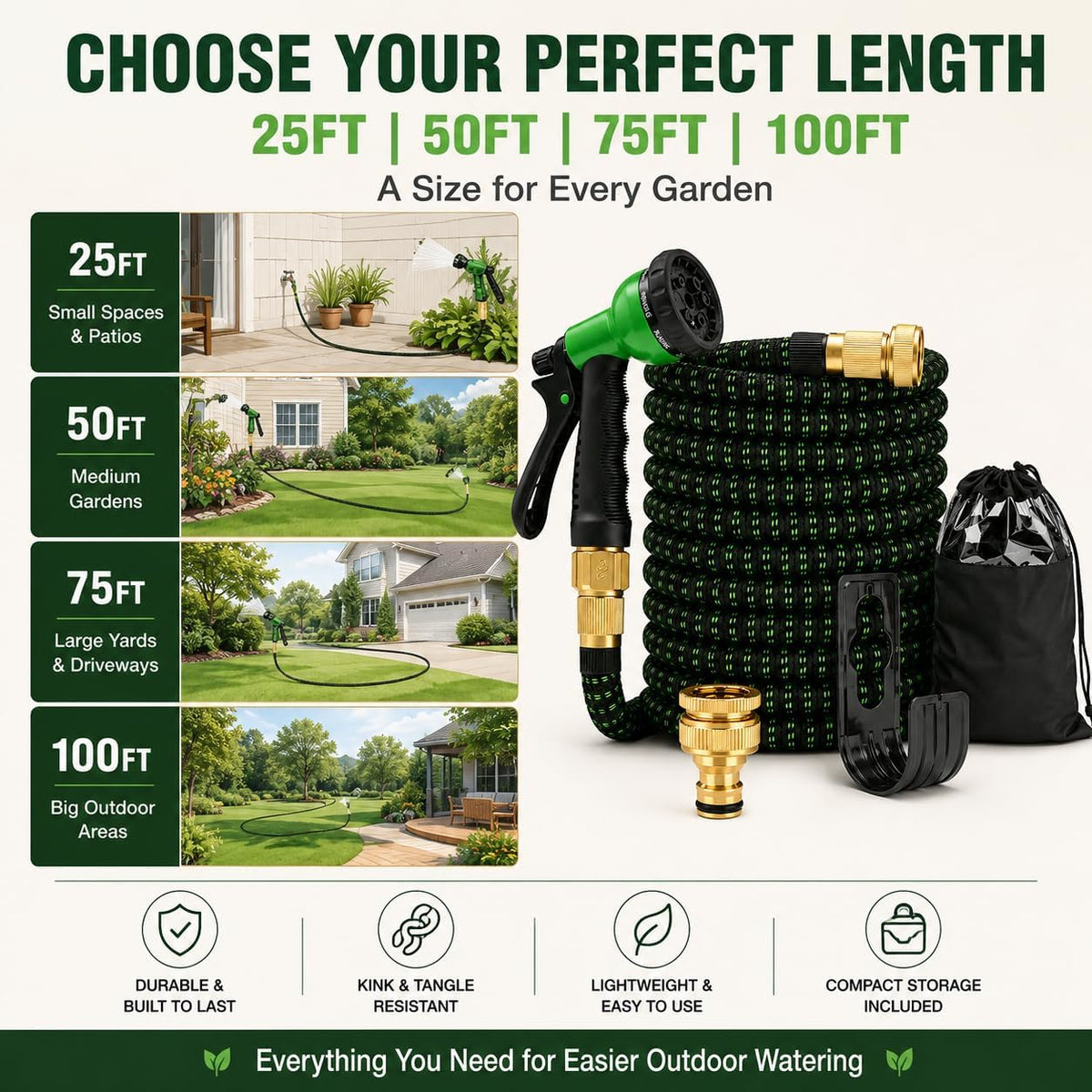 Stretch Garden Hose with 8-Function Nozzle, 7.5 m