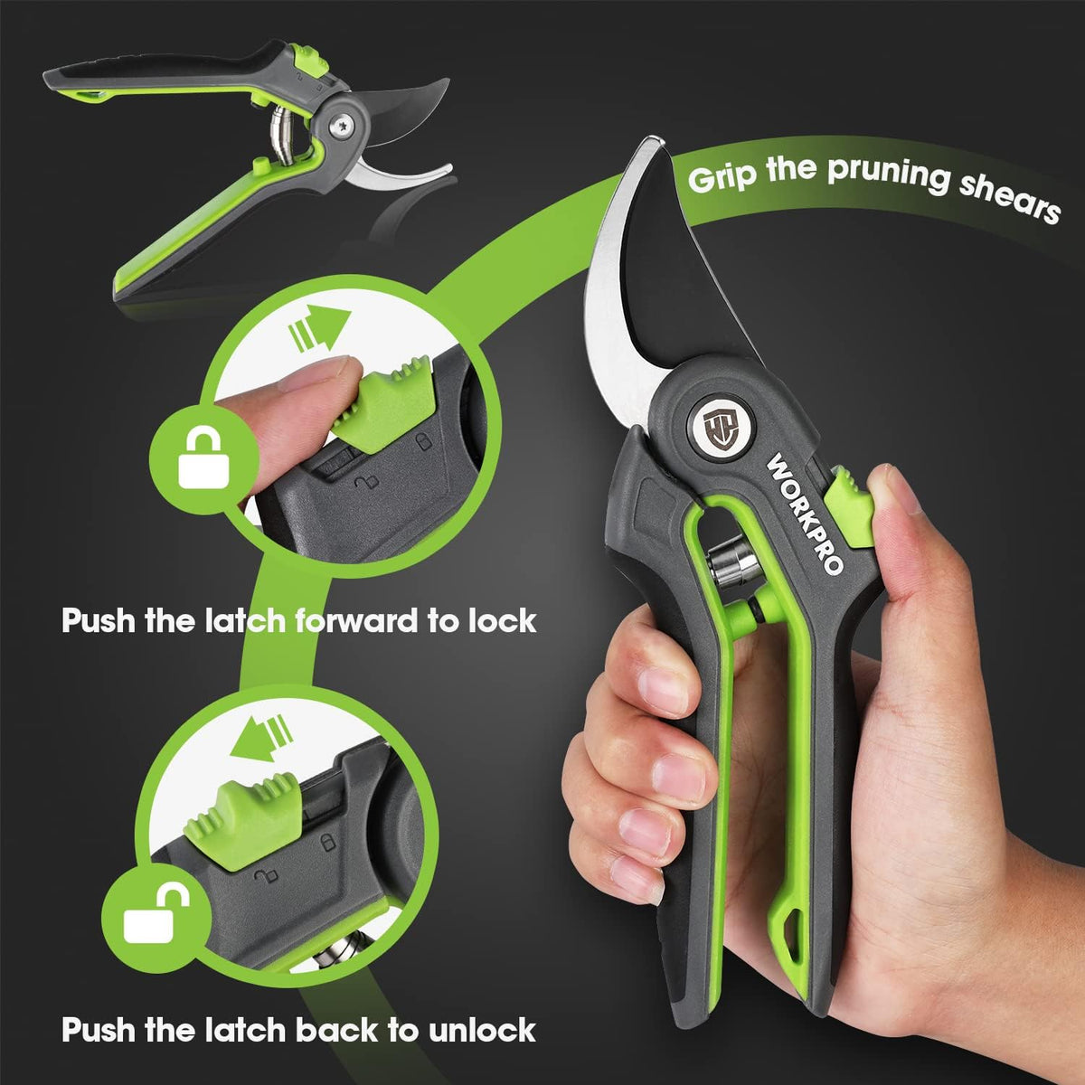 WORKPRO Bypass Pruning Shears, Green