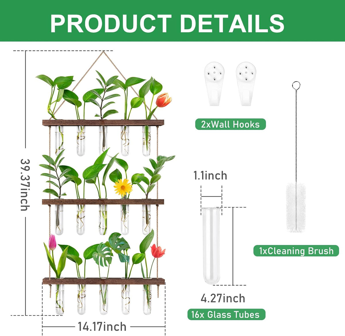EVEAGE Wall-Hanging Propagation Station, 16 Tubes