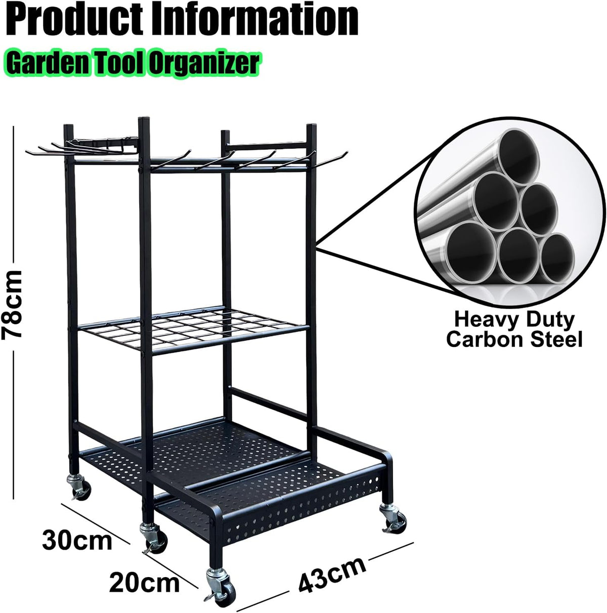 Garden Tool Organiser with Wheels