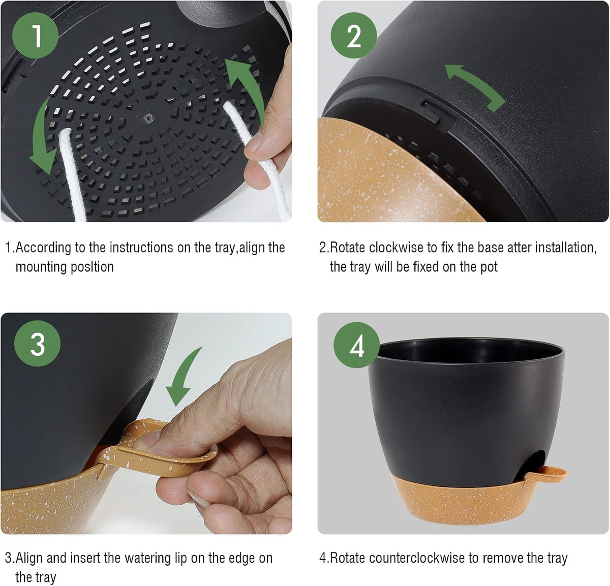 UOUZ Self-Watering Pots, 12 in, Black