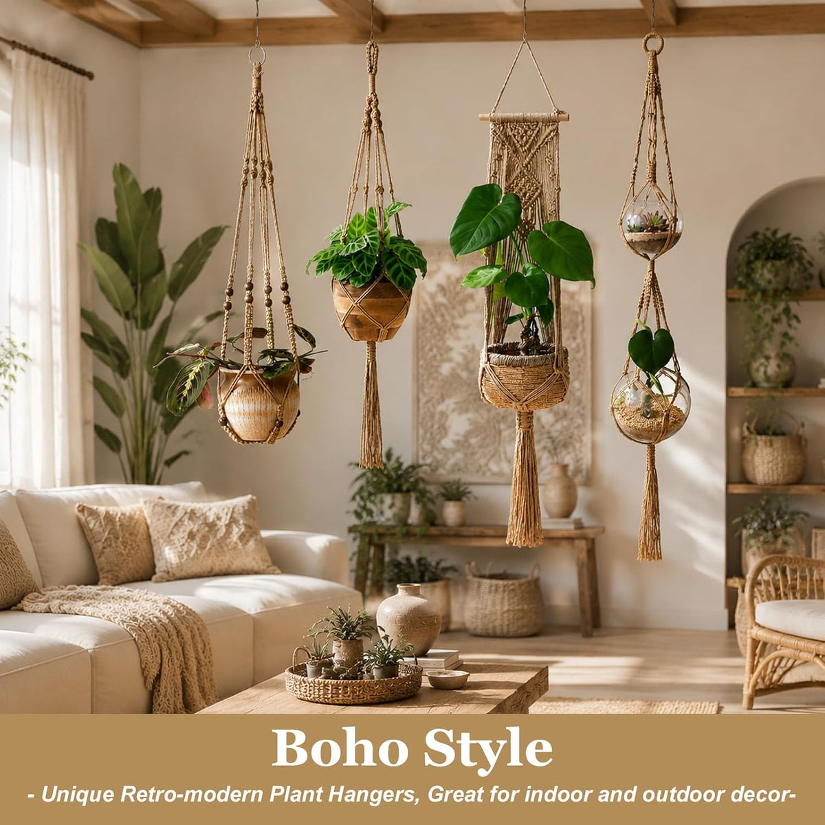 Macrame Plant Hangers, 4 Pack