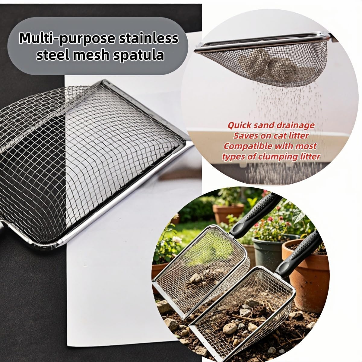 Stainless Steel Soil Sifters with Handles, 2 Pack
