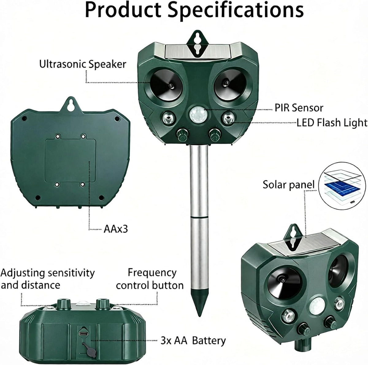 Solar Ultrasonic Animal Repeller, 5000 sq ft