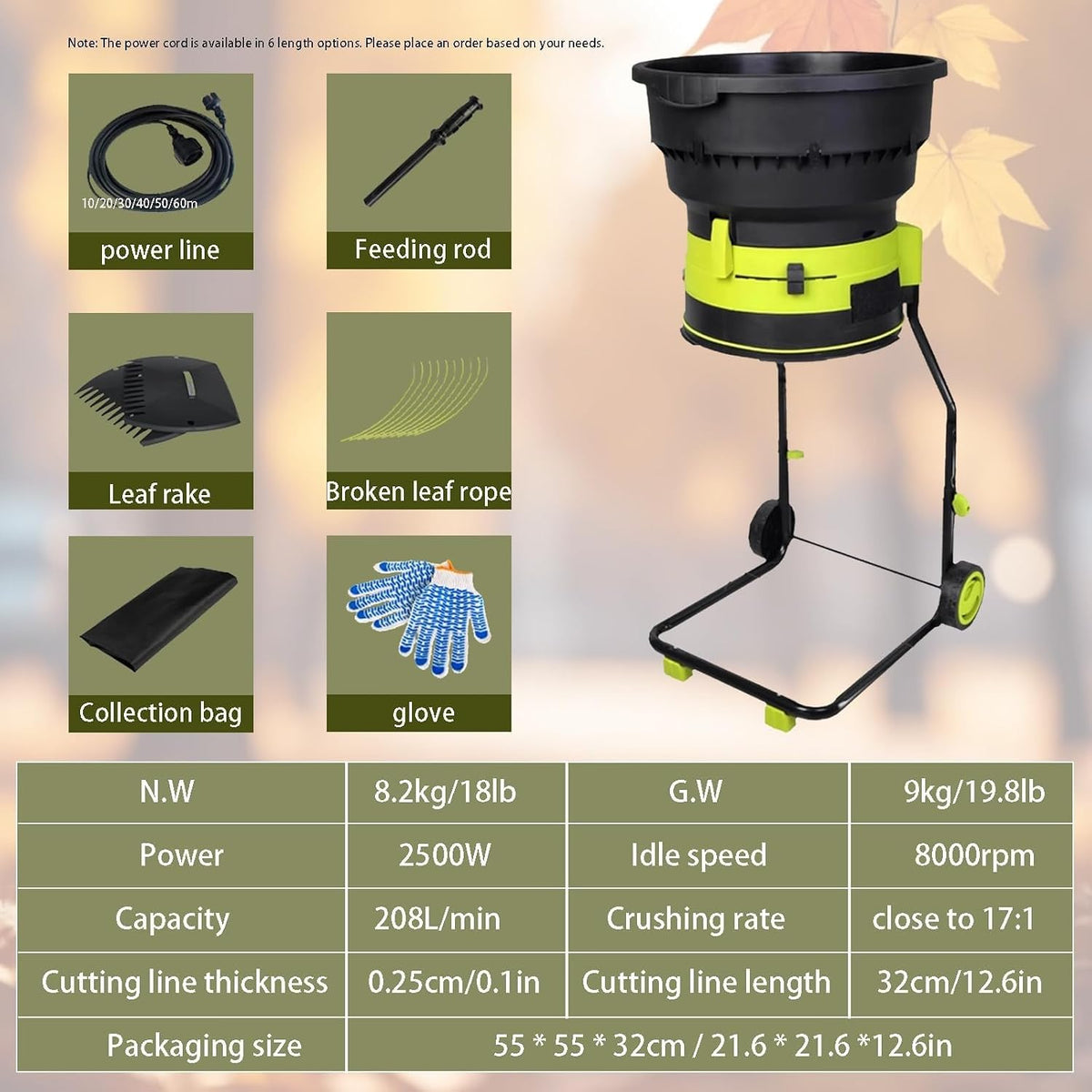 Electric Leaf Mulcher, 2500 W, 20 m Cord