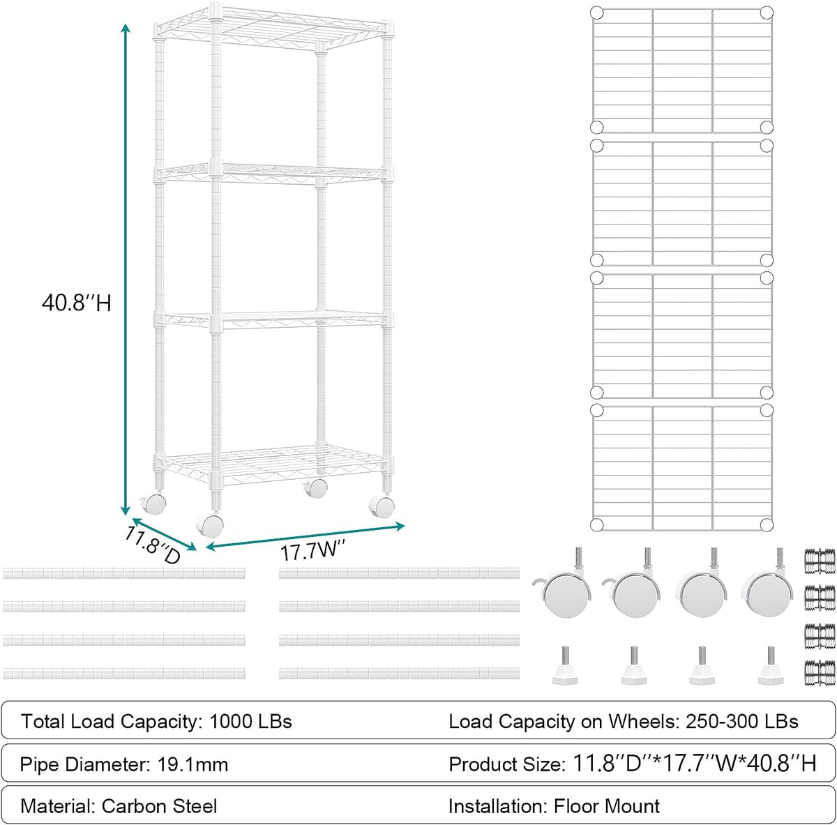 MZG Wire Storage Shelving Unit, 5 Tier
