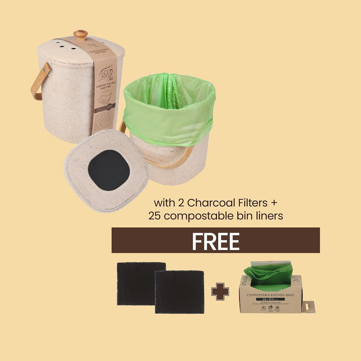 Eco Basics Compost Kitchen Bin, 4 L, Pebble