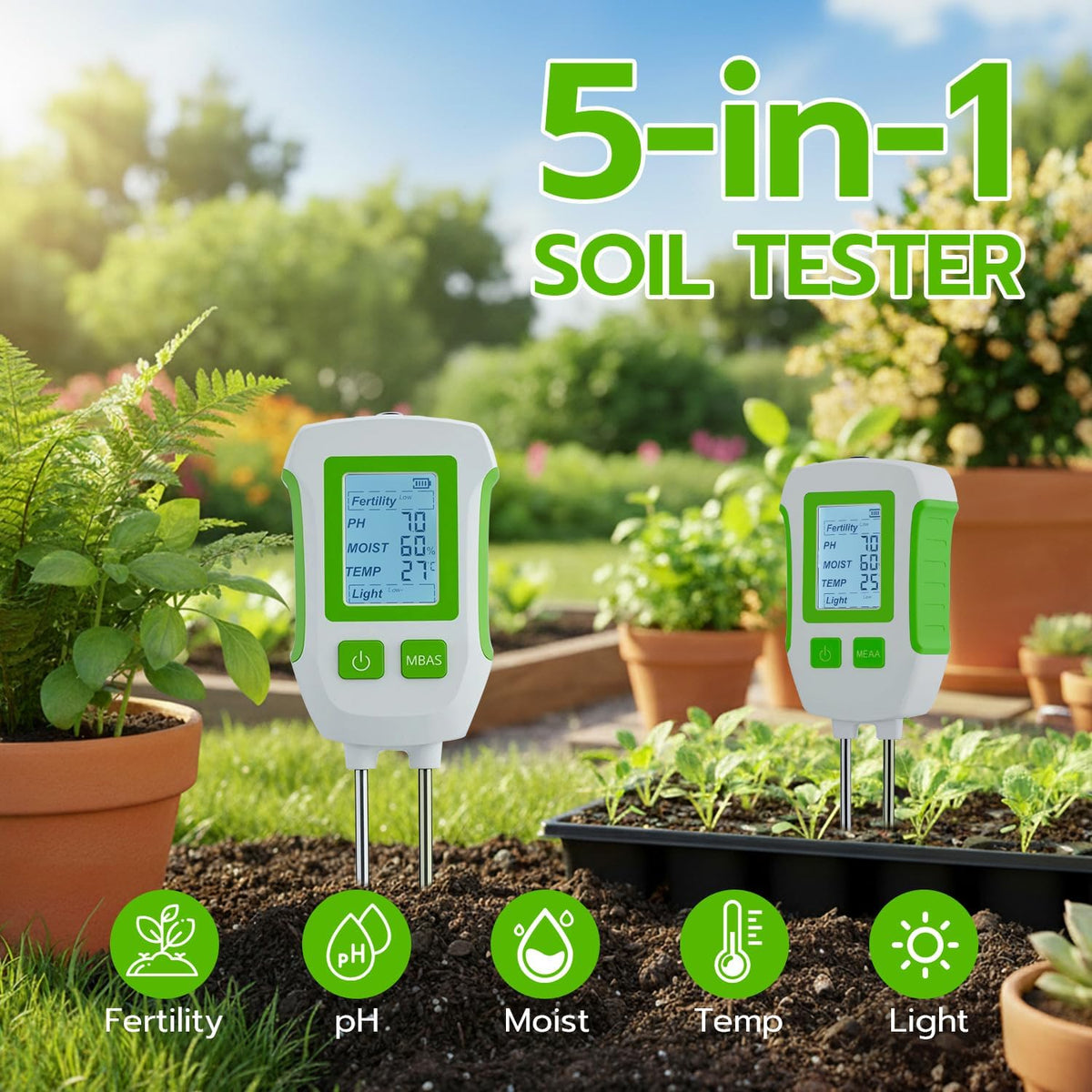Mcbazel 5-in-1 Digital Soil Meter