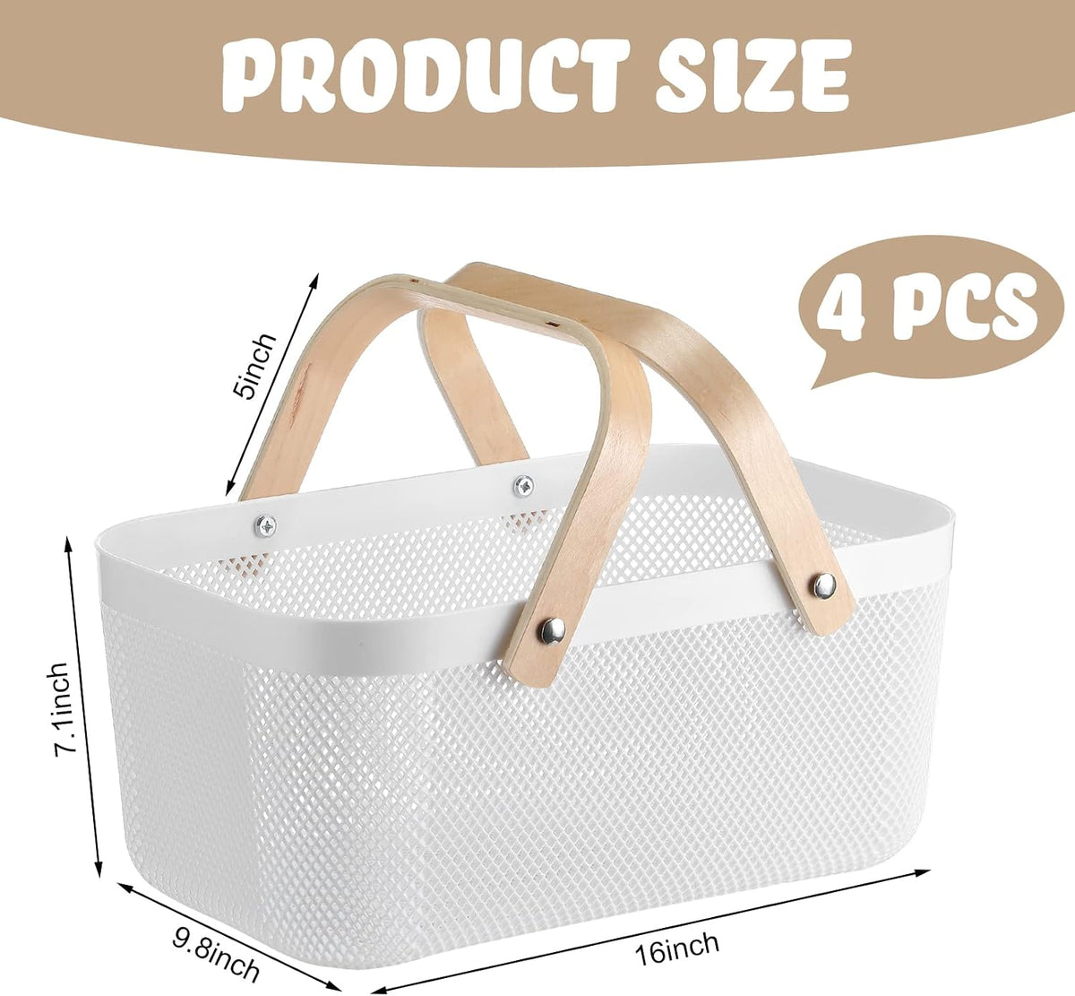 Sadnyy White Mesh Harvest Baskets with Wooden Handles, 4 Pack