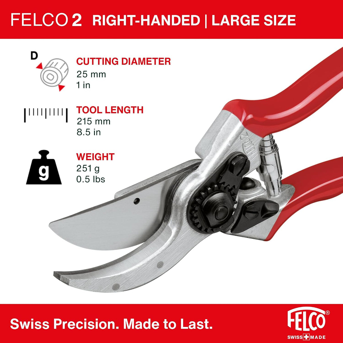 Felco F-2 Classic Hand Pruner, Red