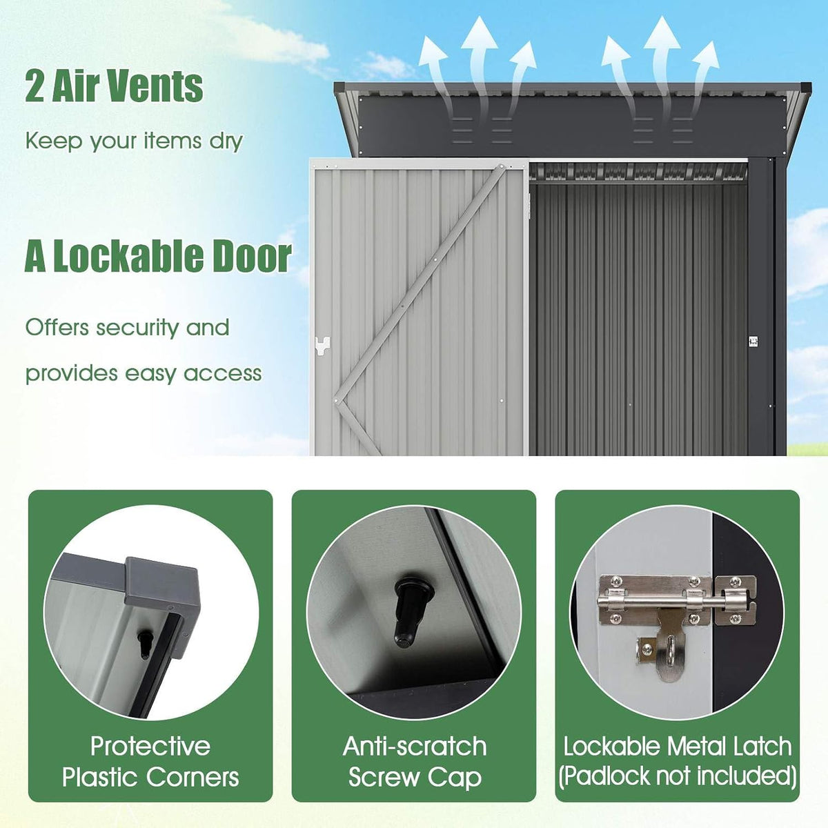 Costway Metal Garden Shed, 1.5 x 0.9 m