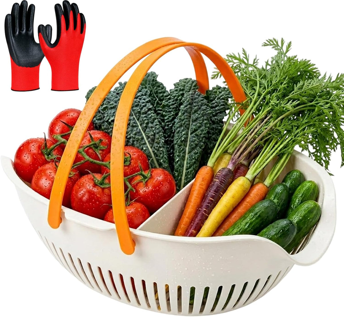 Garden Harvest Basket with Divider and Drain Holes