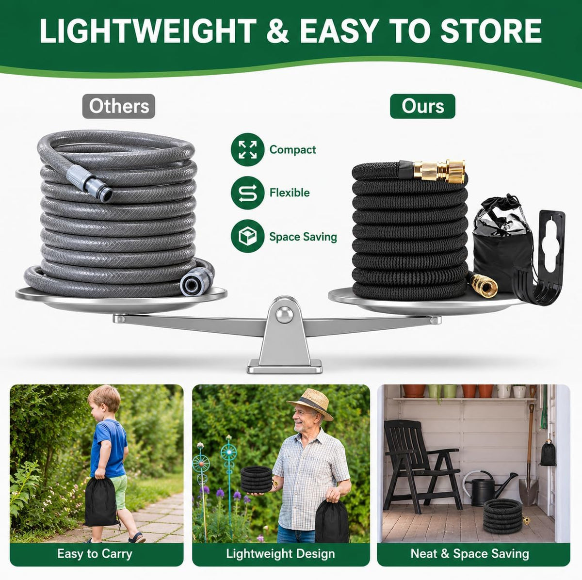 Stretch Garden Hose with 8-Function Nozzle, 7.5 m