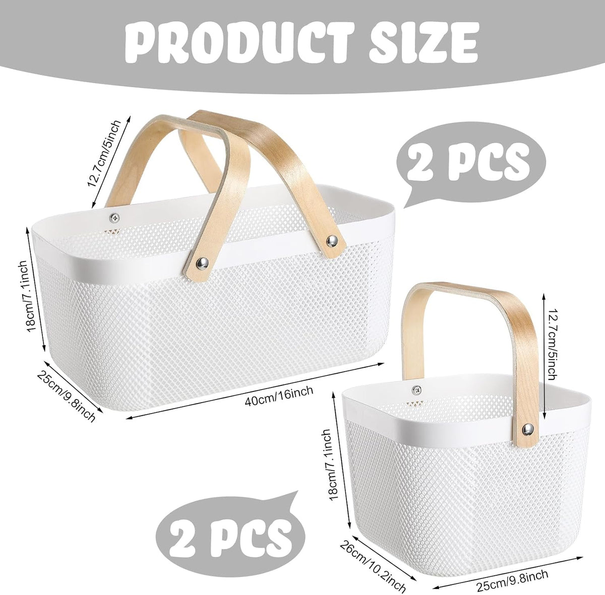 Sadnyy White Mesh Harvest Baskets with Wooden Handles, 4 Pack