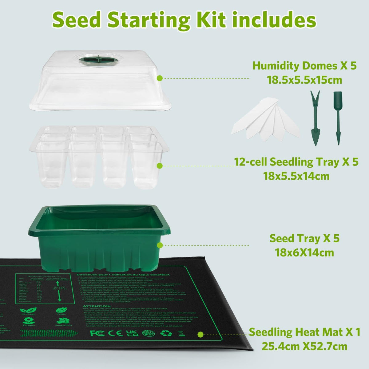 Seed Starter Tray with Heat Mat and Grow Light