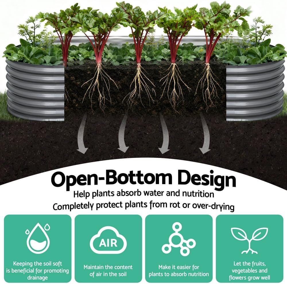 Green Fingers Oval Galvanised Garden Bed, 320 x 80 x 42 cm