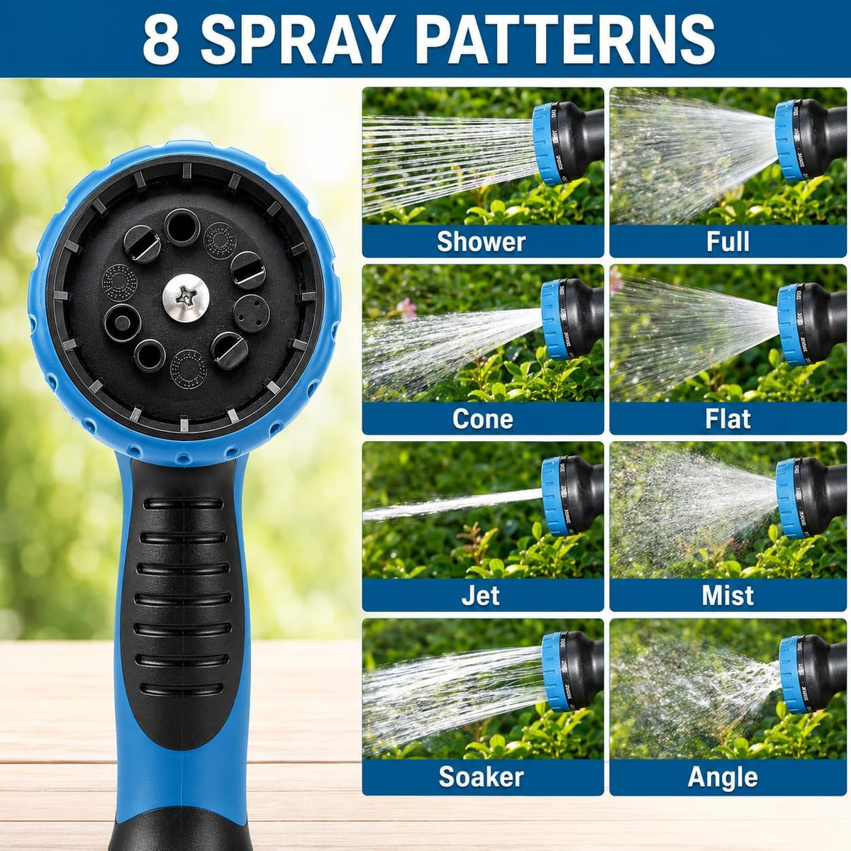 Stretch Garden Hose with 8-Function Nozzle, 7.5 m