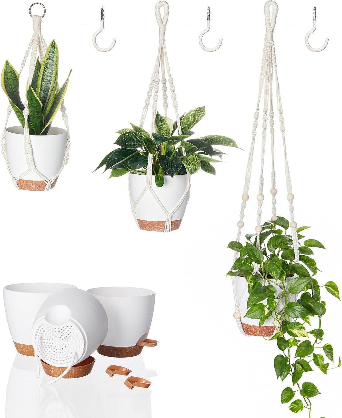 Bamworld Macrame Plant Hangers, 3 Pack
