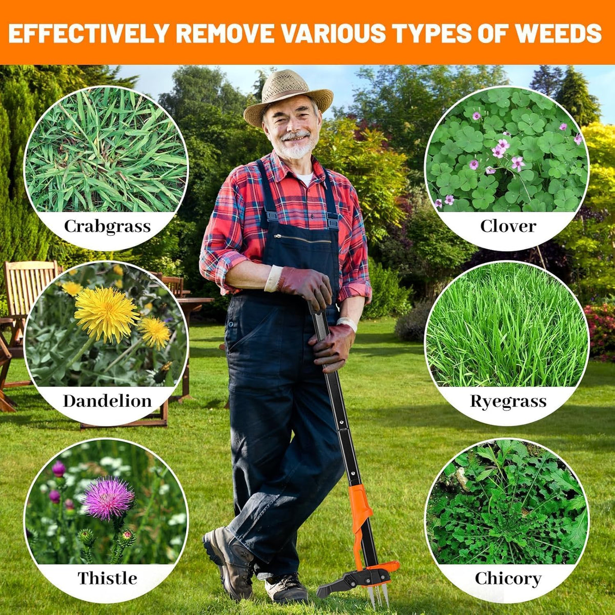 Stand-Up Weed Puller, 100 cm, 4 Claw