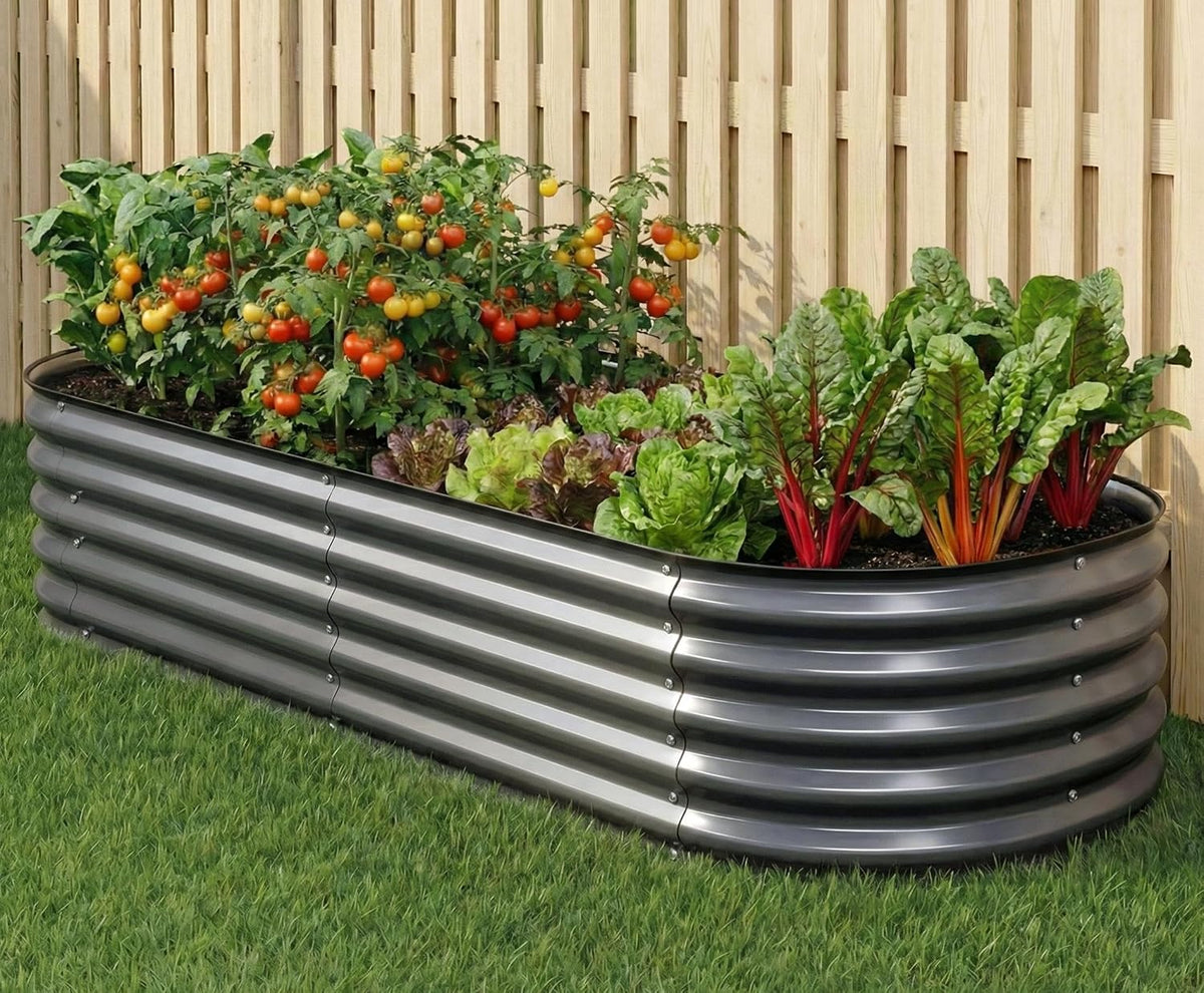 Green Fingers Oval Galvanised Garden Bed, 320 x 80 x 42 cm