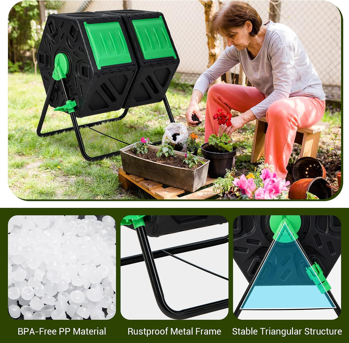 Costway Dual-Chamber Compost Tumbler, 130 L
