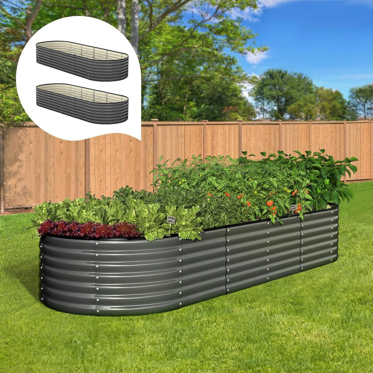 Livsip Galvanised Raised Garden Bed, 240 x 80 x 56 cm