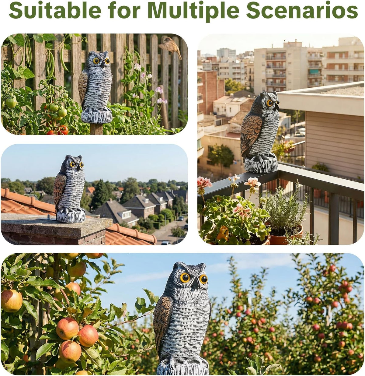 OFFO Fake Owl Bird Scarecrow, Brown & White, 21 cm
