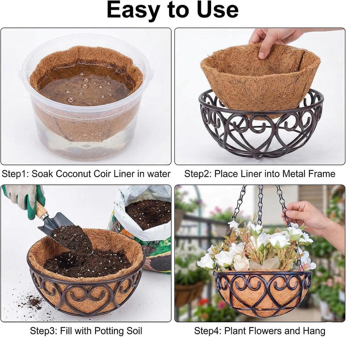 Hanging Baskets with Coconut Liners, 2 Pack, 30 cm