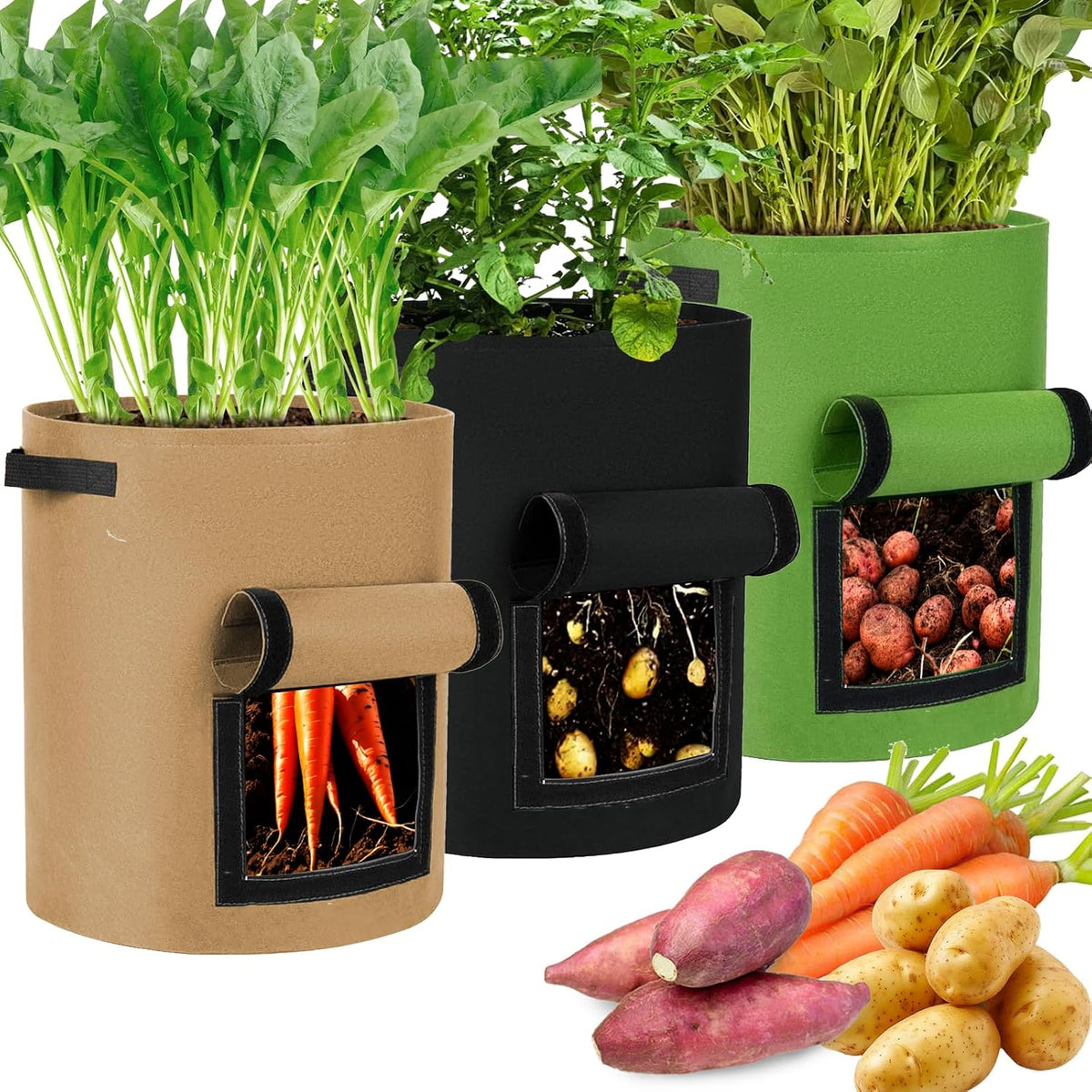 Potato Grow Bags with Viewing Window, 3 Pack, 10 gal