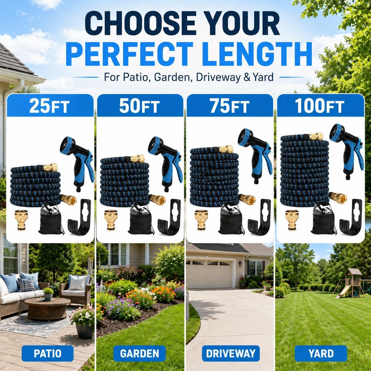Stretch Garden Hose with 8-Function Nozzle, 7.5 m