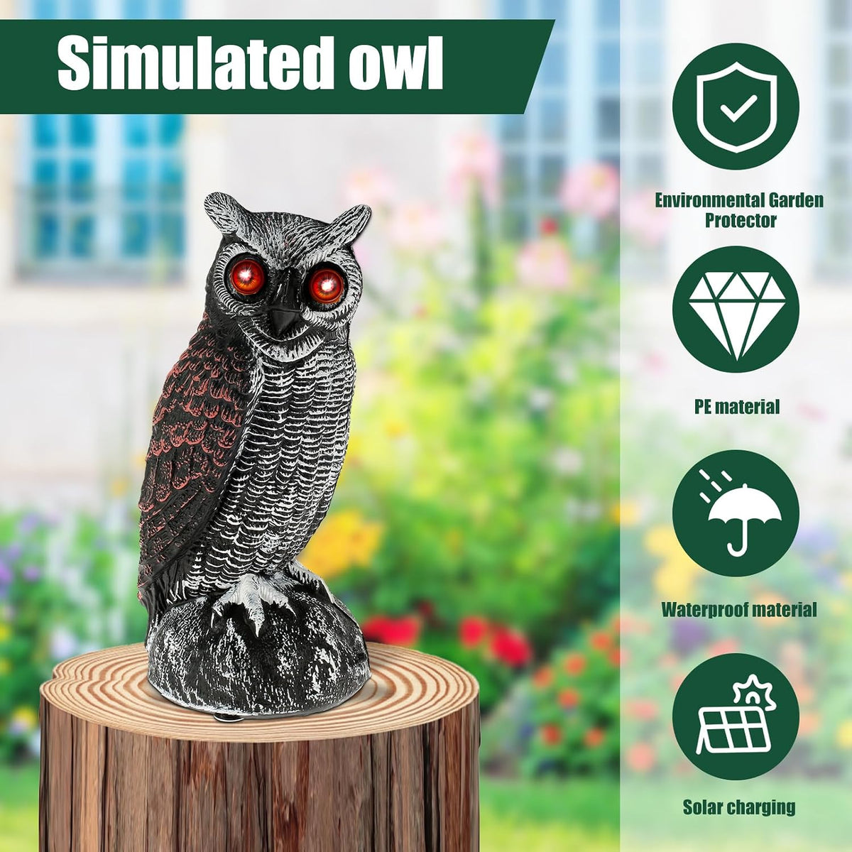 Solar Owl Bird Deterrent with Flashing Eyes