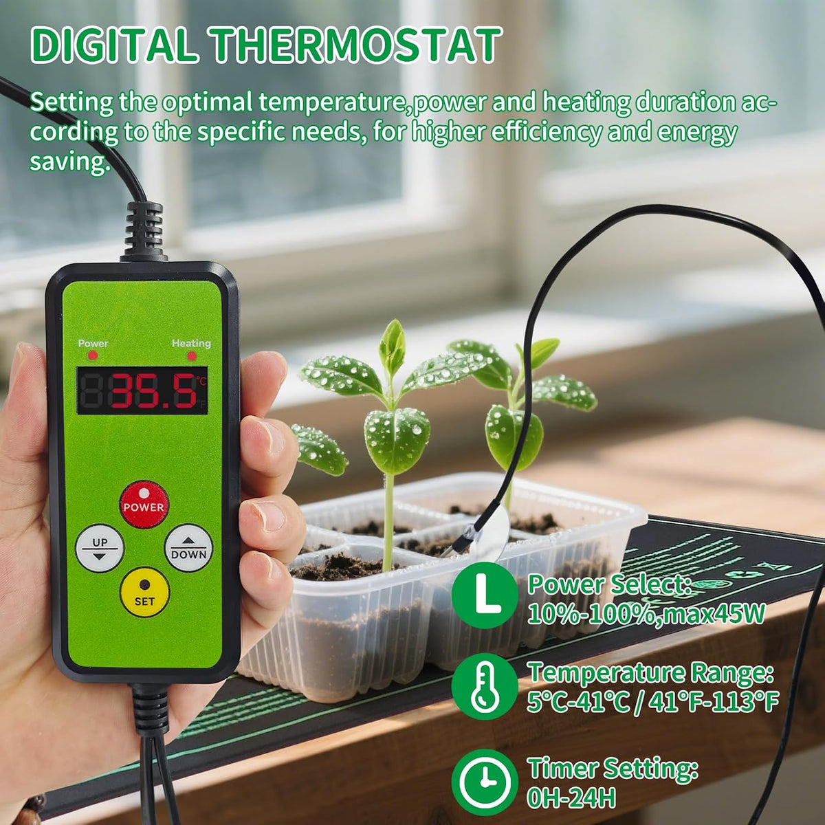 Seedling Heat Mat and Thermostat Combo, 52 x 25 cm