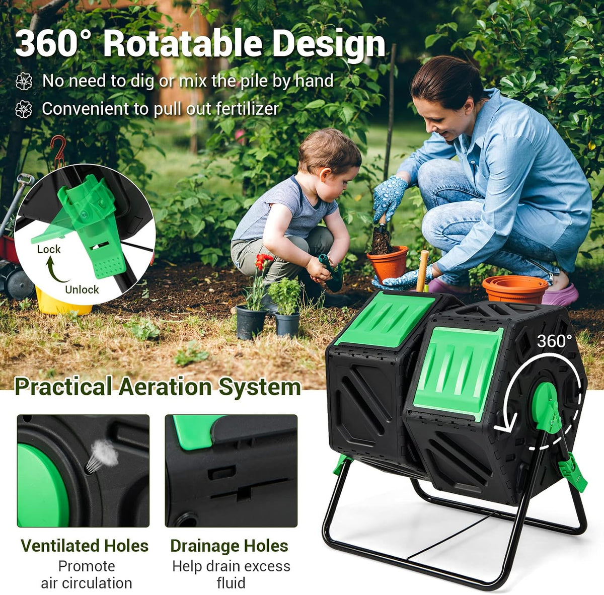 Costway Dual-Chamber Compost Tumbler, 130 L