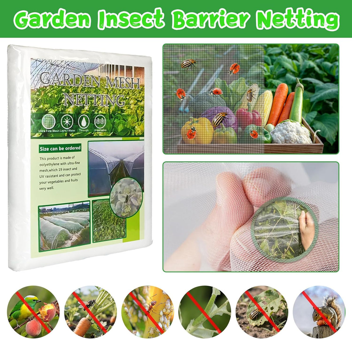Garden Mesh Netting Kit with Hoops and Clips, 8 x 26 ft
