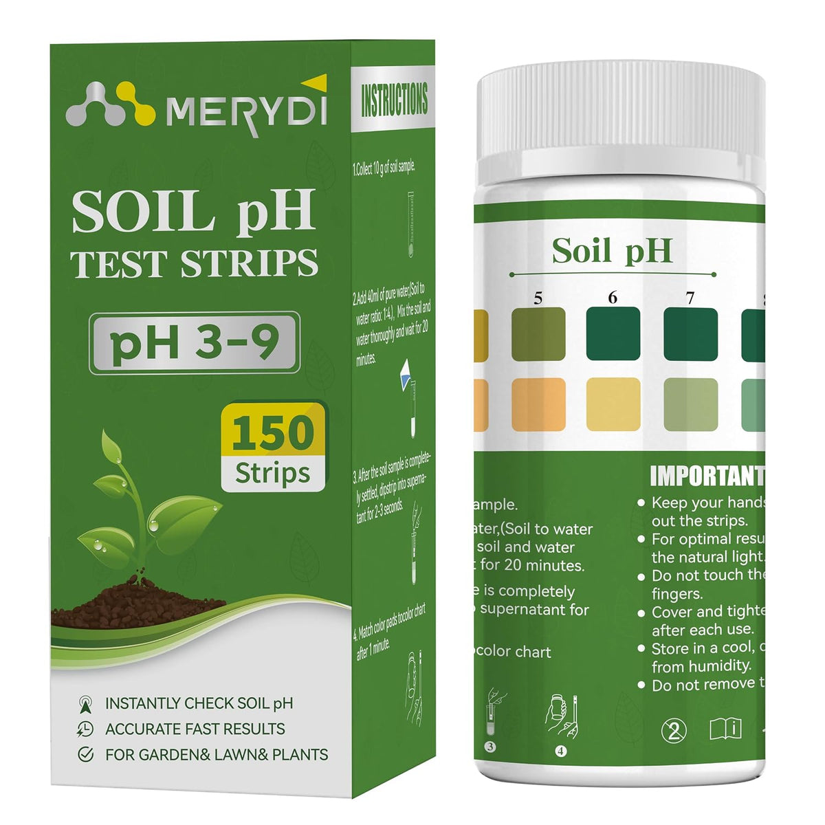 Soil pH Test Strips, 150 Pack, pH 3.5–9