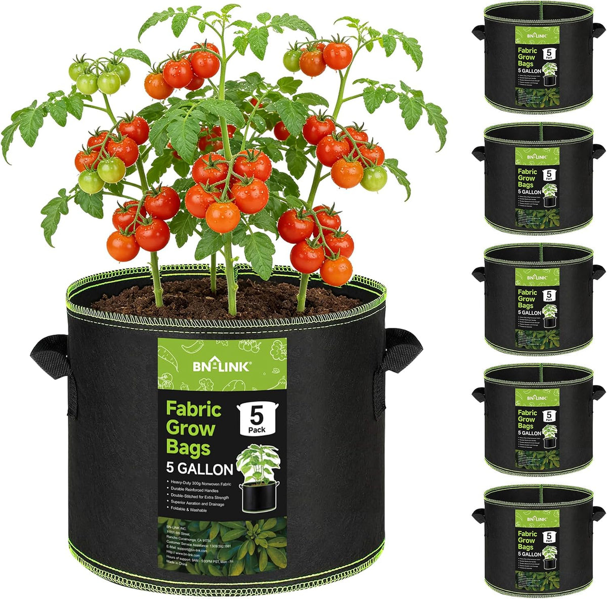 BN-Link Grow Bags, 5 Pack, 10 gal