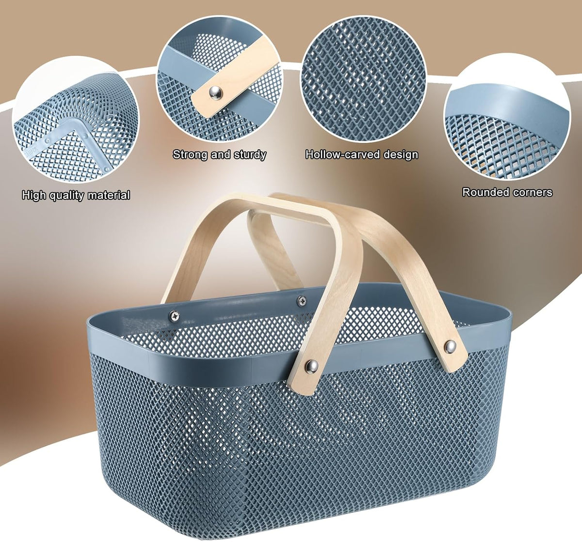 Sadnyy White Mesh Harvest Baskets with Wooden Handles, 4 Pack