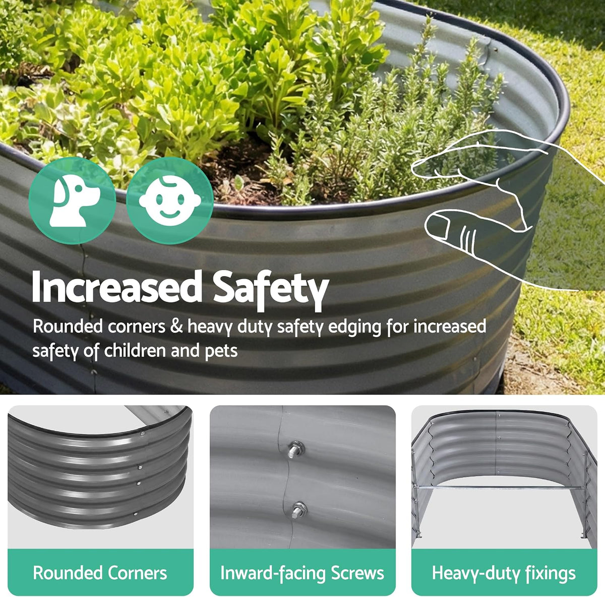 Green Fingers Oval Galvanised Garden Bed, 320 x 80 x 42 cm