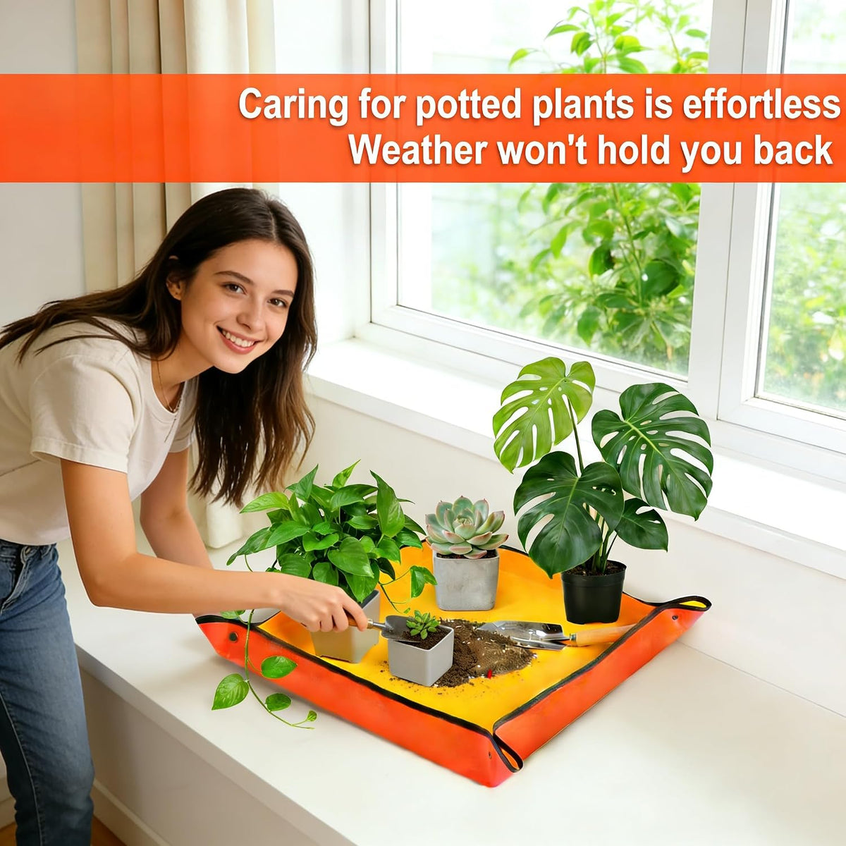 Waterproof Potting Mat with Snap Buttons, Orange