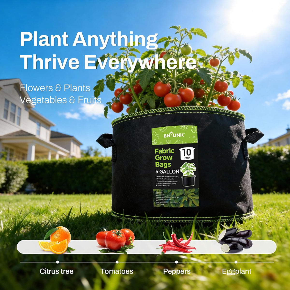 BN-Link Grow Bags, 5 Pack, 10 gal