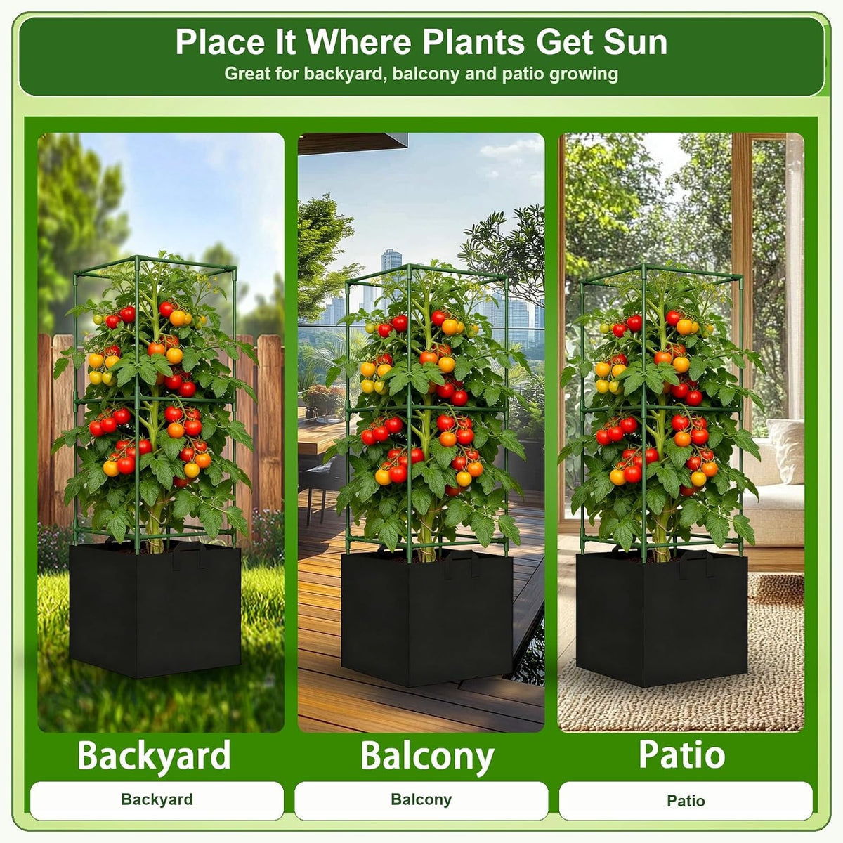 Tomato Cages with Grow Bags, 3 Pack