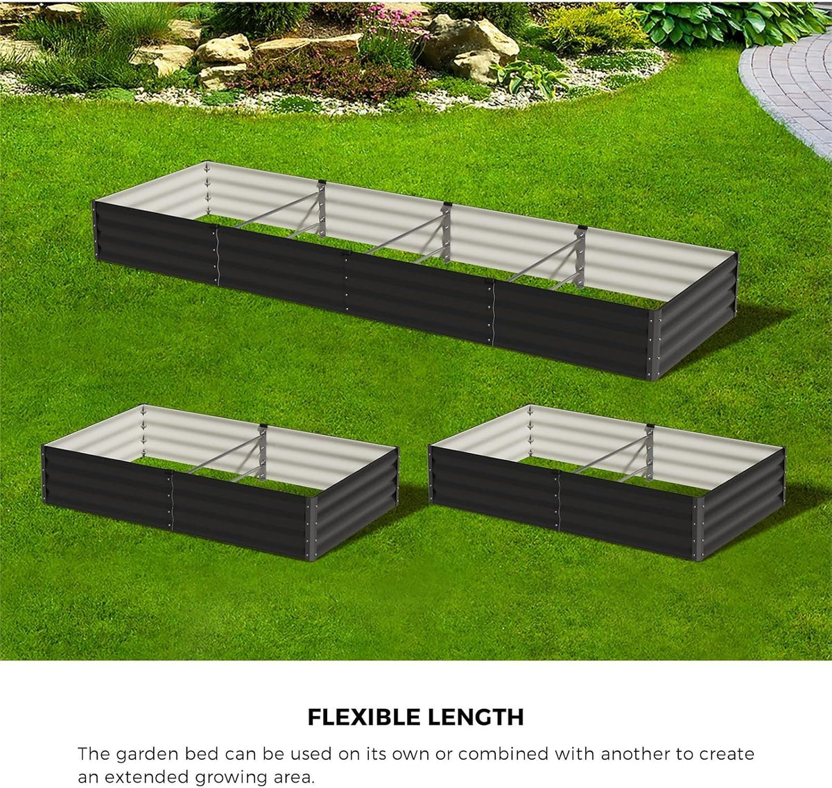 Livsip Galvanised Raised Garden Bed, 240 x 80 x 56 cm