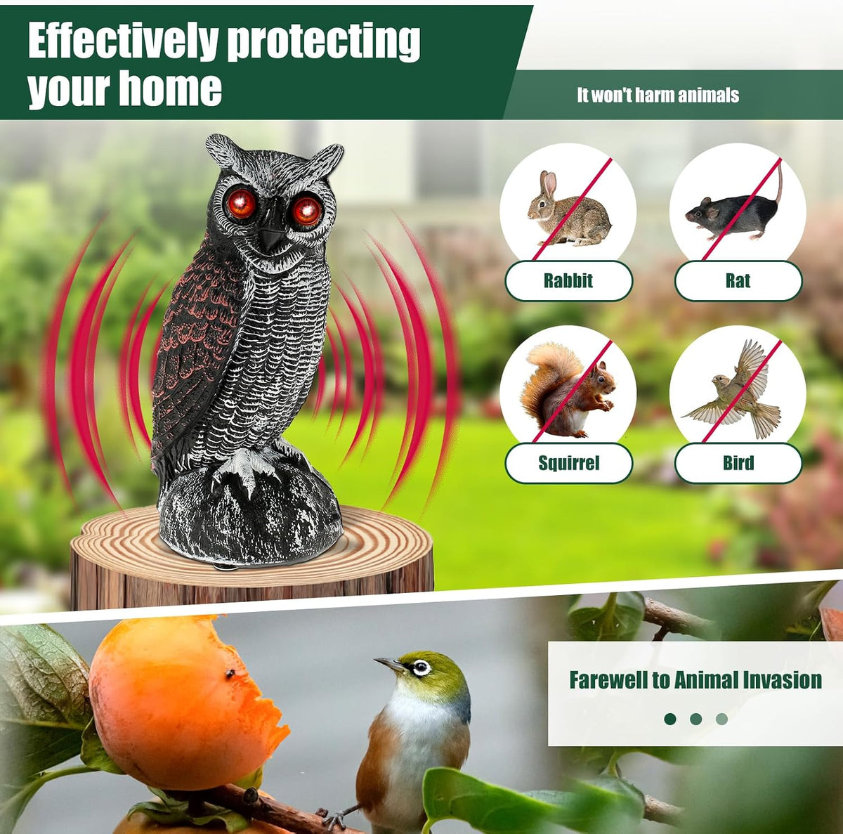 Solar Owl Bird Deterrent with Flashing Eyes