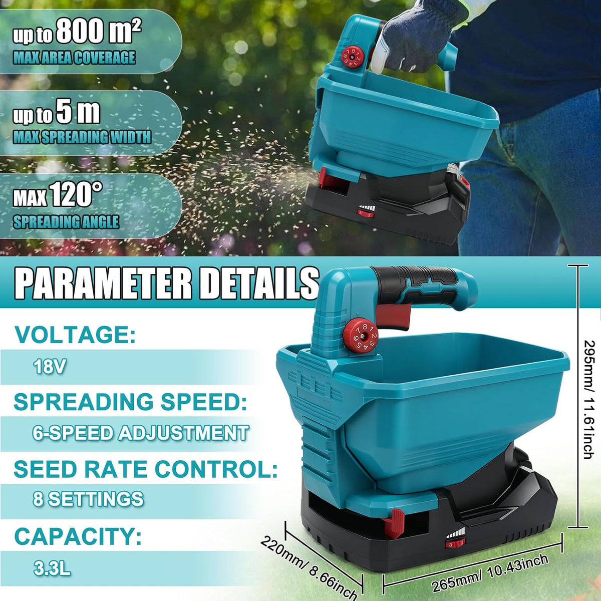 Roadtime Cordless Seed Spreader, 3.3 L, for Makita 18 V