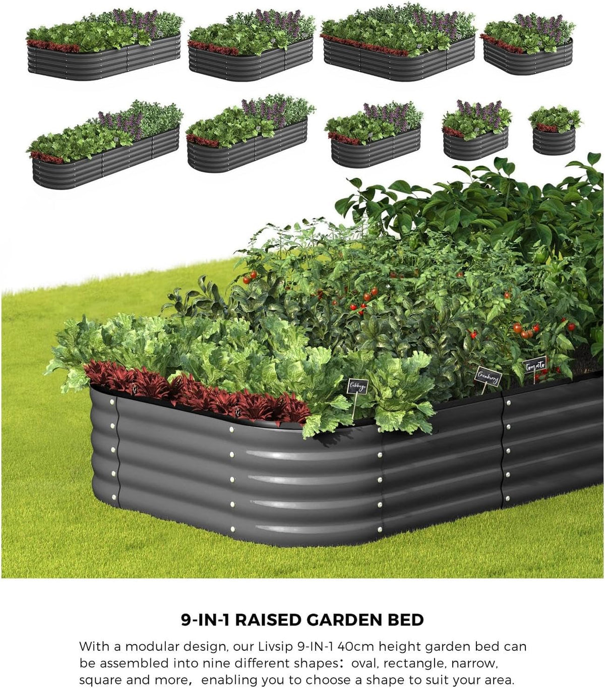 Livsip Galvanised Raised Garden Bed, 240 x 80 x 56 cm
