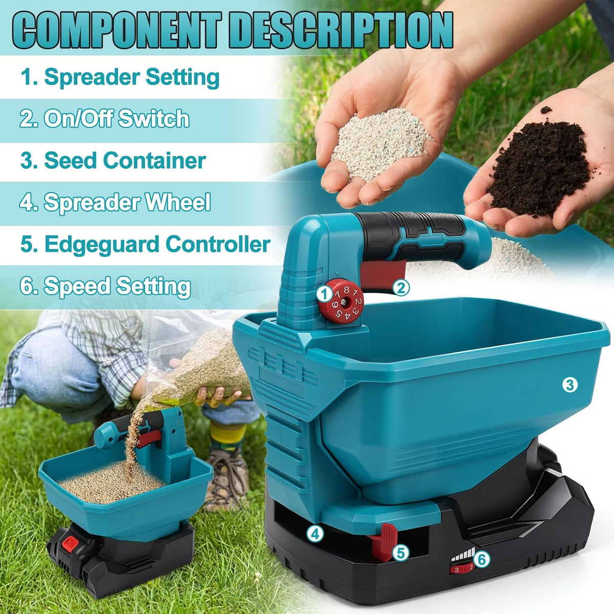 Roadtime Cordless Seed Spreader, 3.3 L, for Makita 18 V