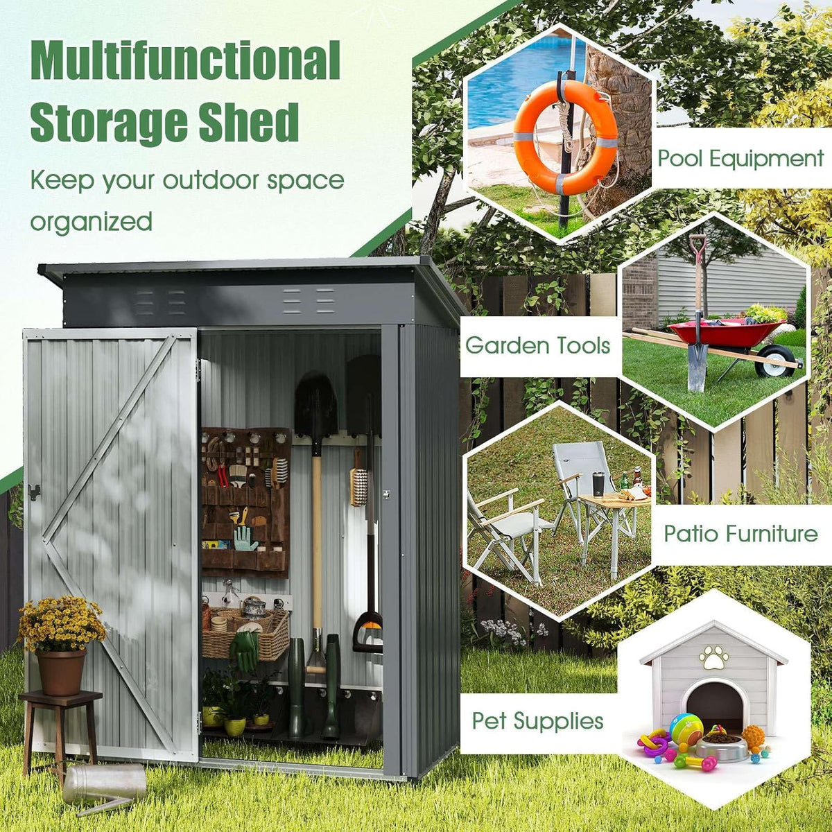 Costway Metal Garden Shed, 1.5 x 0.9 m