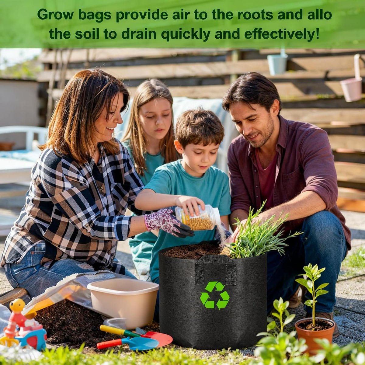 Fabric Grow Bags, 5 Pack, 5 gal
